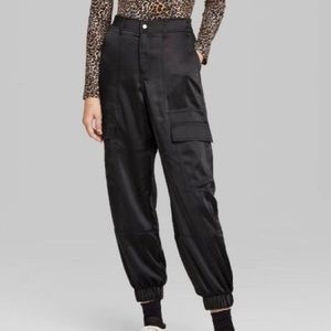 satin jogger cargo pants - high waisted